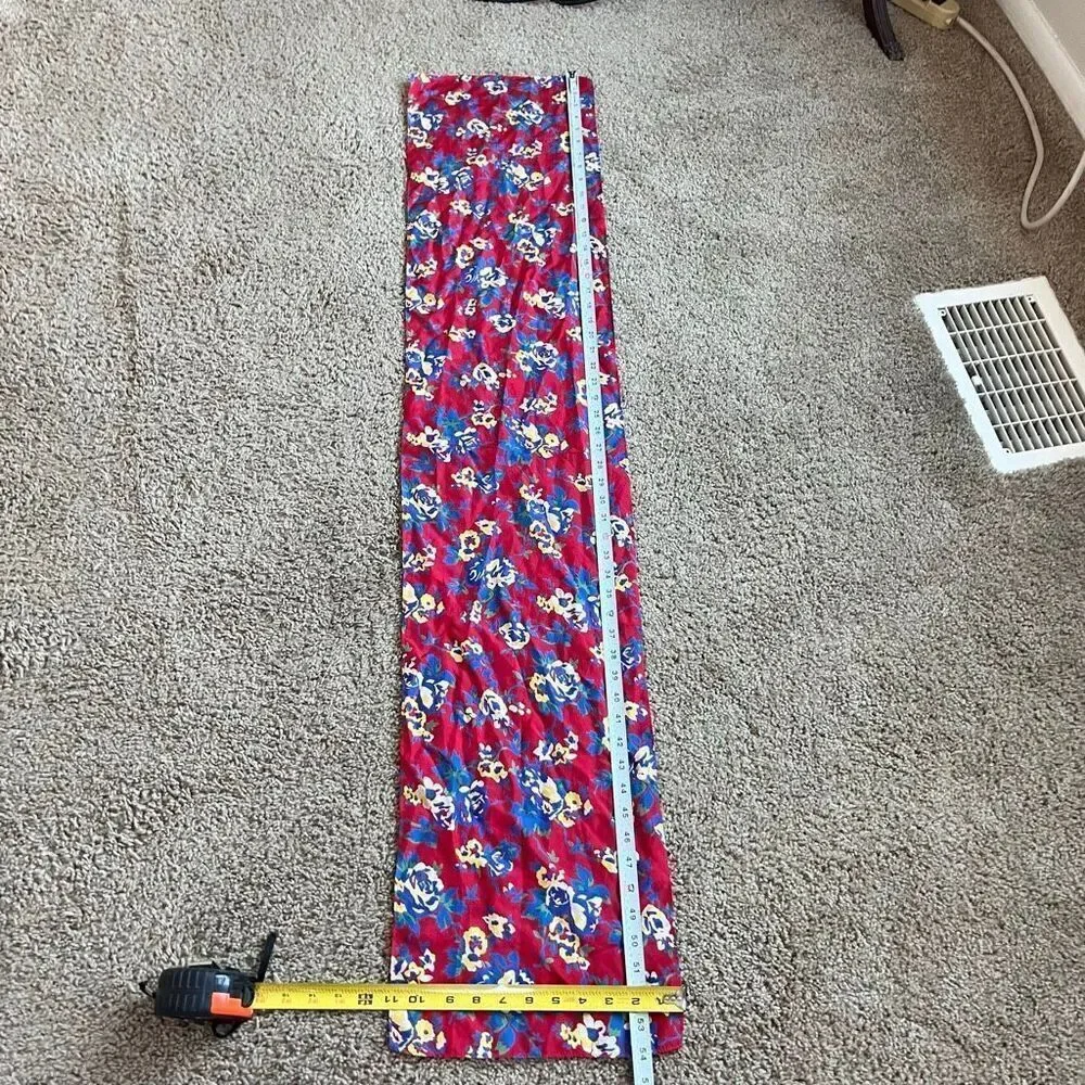 VTG Floral Silk Scarf Red Blue Yellow Long Skinny 11” x 54”